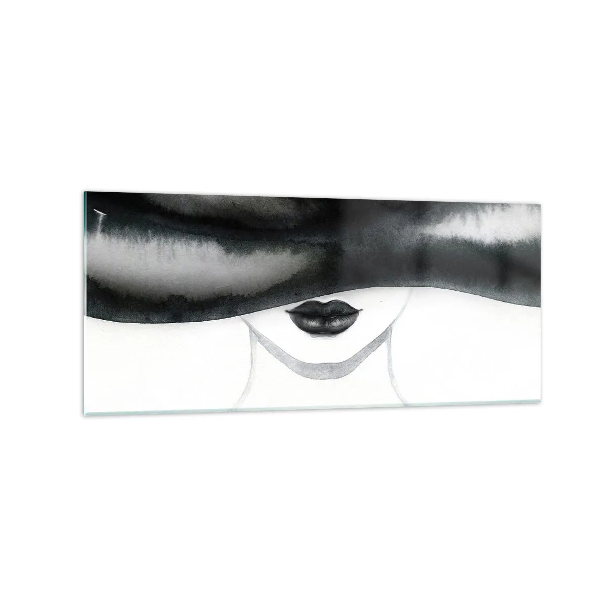 Impression sur verre - Image sur verre - Un portrait subtil d'une femme au visage couvert dans un style monochrome. - 120x50cm - Un mystère sensuel - Décoration murale moderne pour le salon et la chambre ARTTOR