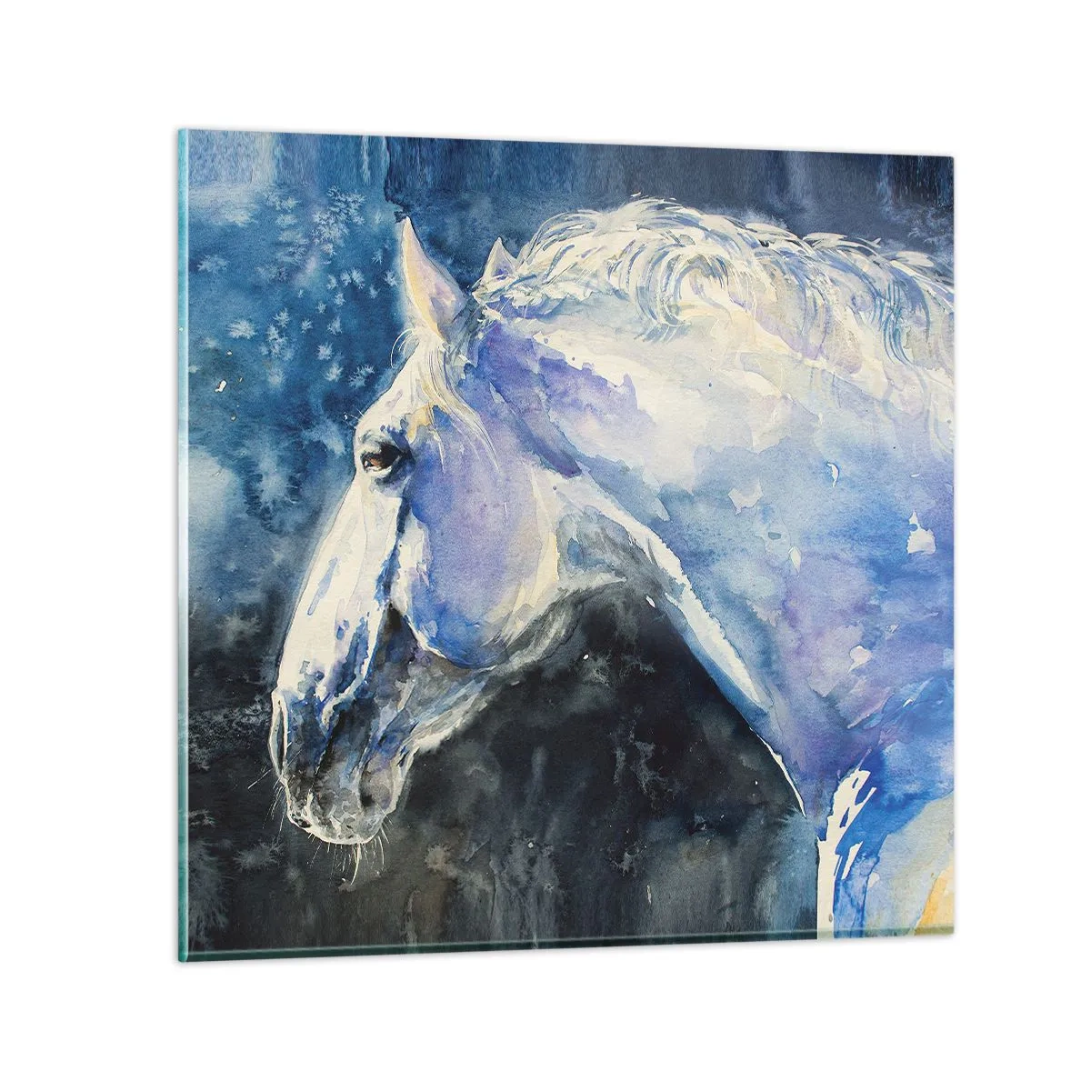 Impression sur verre - Image sur verre - Portrait dans une lueur azur - 70x70 cm