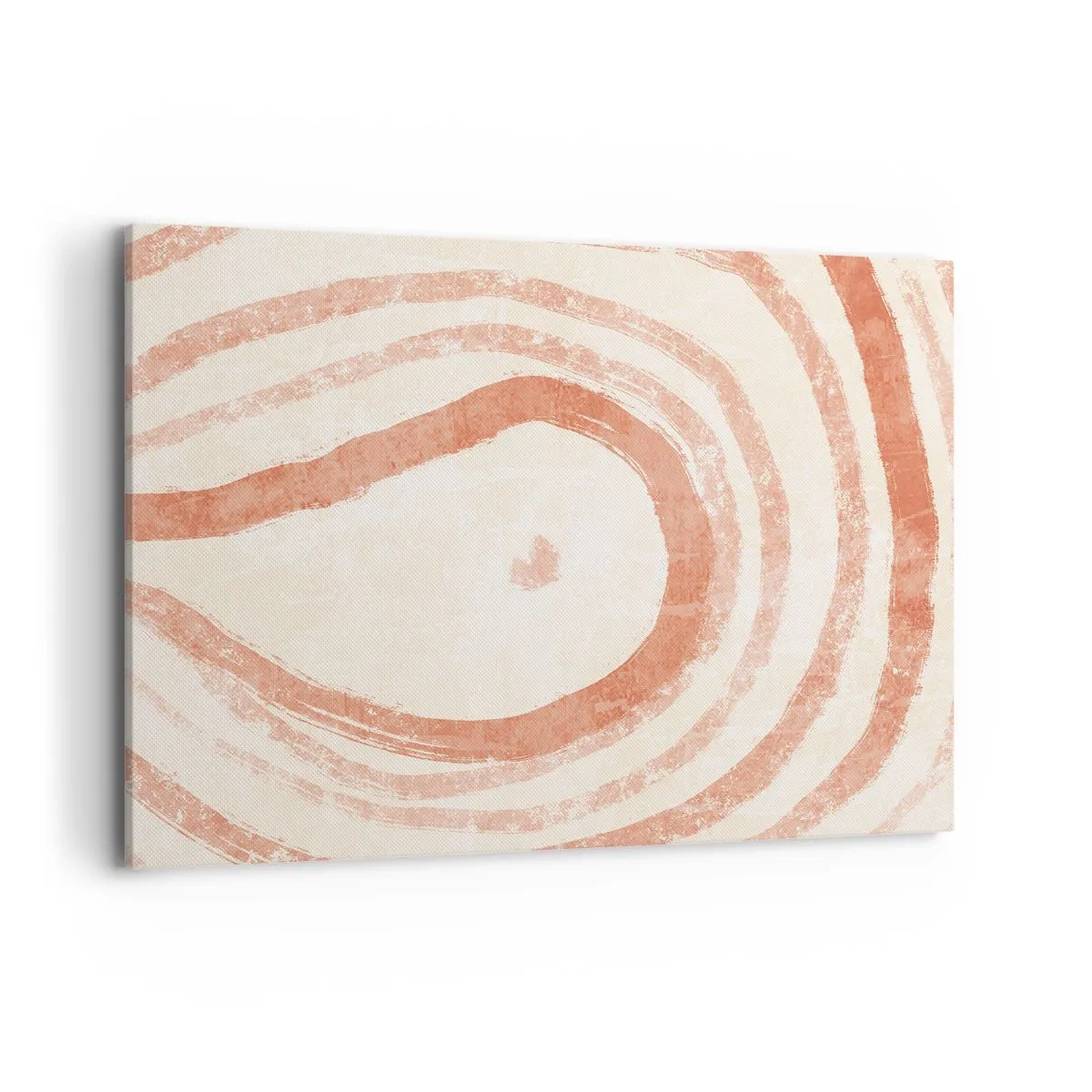 Impression sur toile - Image sur toile - Un motif abstrait de lignes concentriques dans des tons de terre cuite. - 100x70cm - Cercles de corail – composition - Décoration murale moderne pour le salon et la chambre ARTTOR