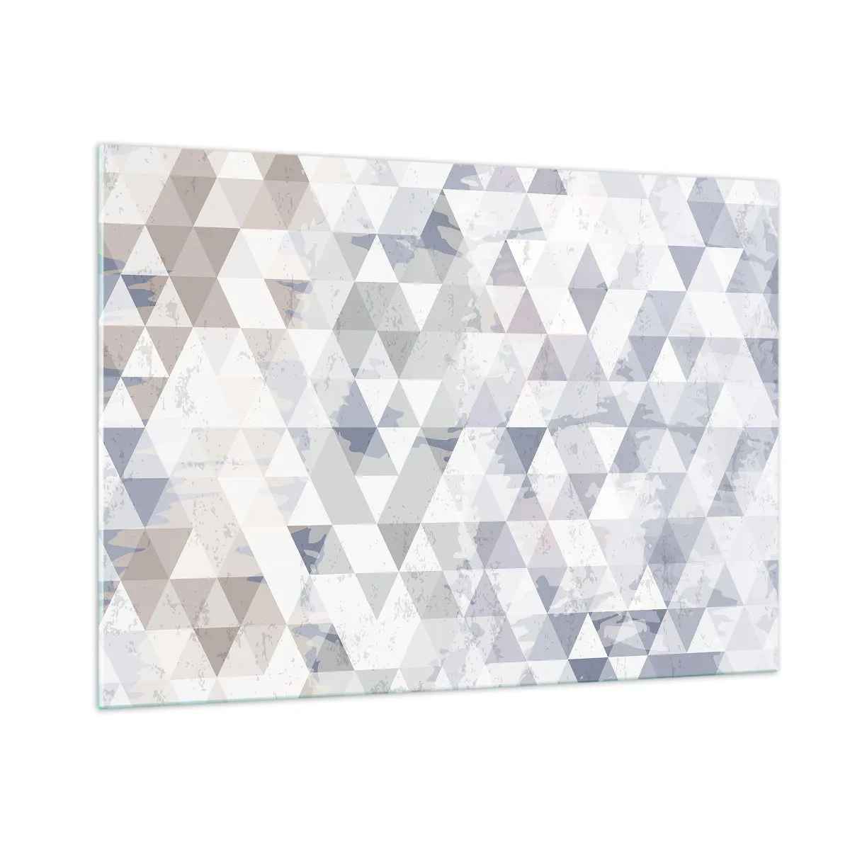 Impression sur verre - Image sur verre - Motif géométrique triangulaire dans des tons neutres de gris et de beige - 100x70cm - En rythme de trois - Décoration murale moderne pour le salon et la chambre ARTTOR
