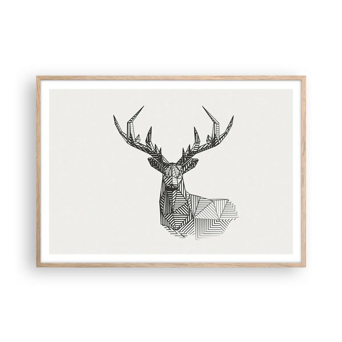 Affiche dans un chêne clair - Poster - Cerf dans un style cubique - 100x70 cm