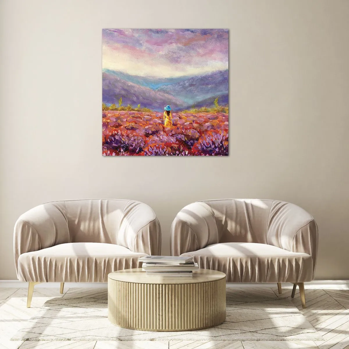 Impression sur verre - Image sur verre - Dans un monde lavande - 70x70 cm