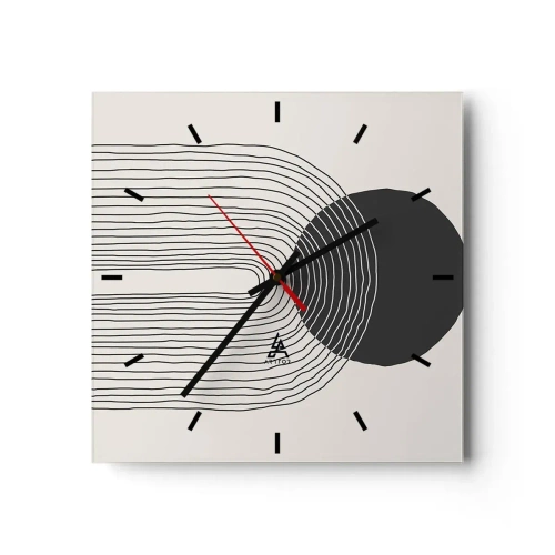 Horloge murale - Pendule murale - Motif abstrait avec des lignes et un cercle noir sur un fond clair - 30x30cm - Tremblement et confiance - Décoration murale moderne pour le salon et la chambre ARTTOR