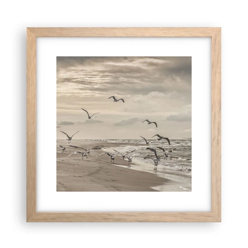 Affiche dans un chêne clair - Poster - Le bruit de la mer, le chant des oiseaux - 30x30 cm