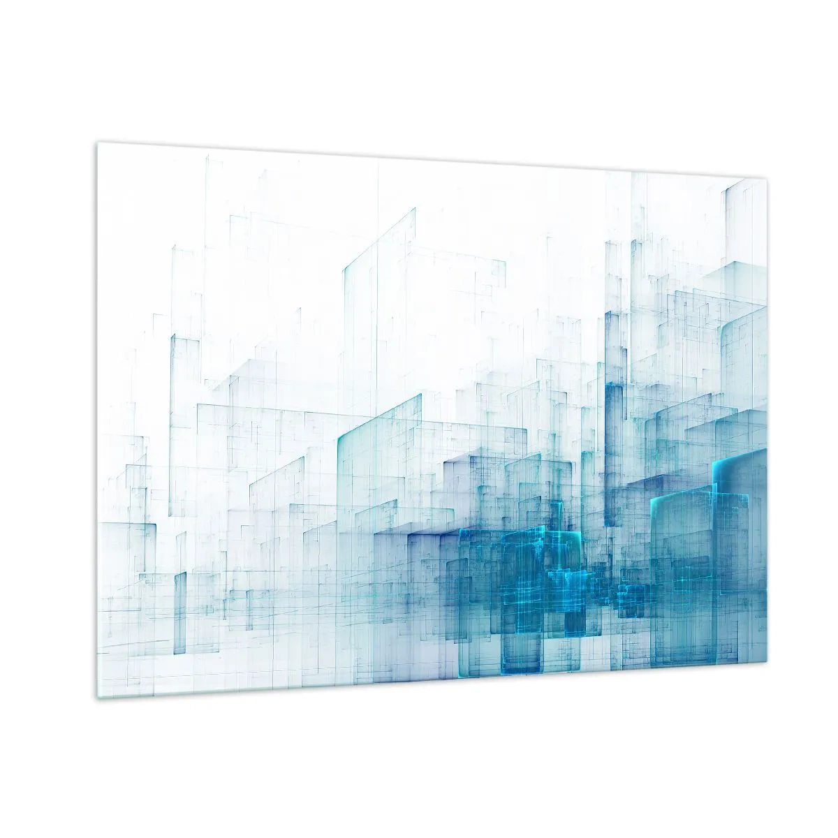 Impression sur verre - Image sur verre - Composition géométrique abstraite dans les tons de bleu - 100x70cm - Comment l’espace s’est formé - Décoration murale moderne pour le salon et la chambre ARTTOR