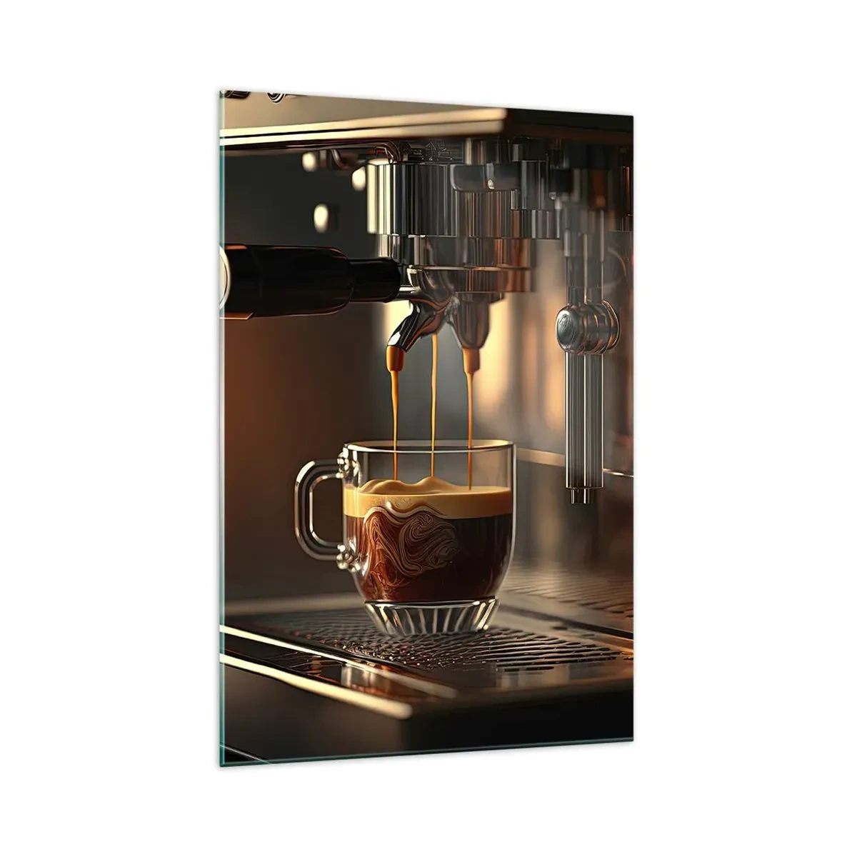 Impression sur verre - Image sur verre - Machine à café avec une tasse d'espresso aromatique - 70x100cm - Un mélange sensuel - Décoration murale moderne pour le salon et la chambre ARTTOR