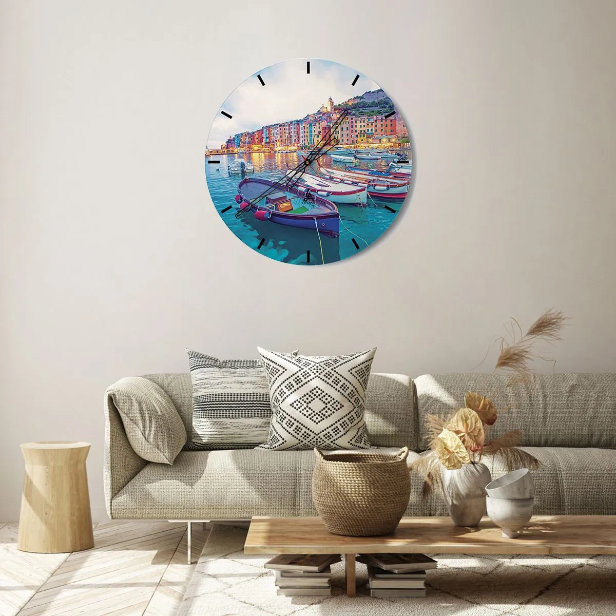 Horloge murale - Pendule murale - Soirée colorée au port - 40x40 cm