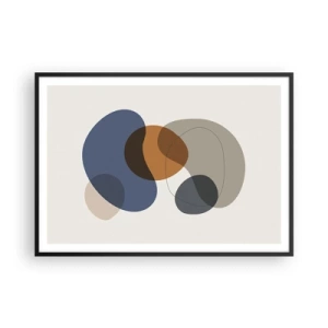 Affiche dans un cadre noir - Poster - Formes abstraites colorées dans des tons de bleu et de marron - 100x70cm - Gouttes de couleur - Décoration murale moderne pour le salon et la chambre ARTTOR