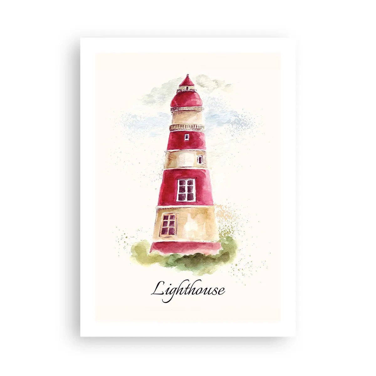 Affiche - Poster - Illustration à l'aquarelle d'un phare sur fond clair - 50x70cm - Il y a toujours beau temps autour - Décoration murale moderne pour le salon et la chambre ARTTOR