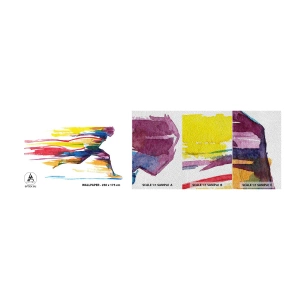 Échantillon de Papier Peint Premium Sand - Courir à travers l'arc-en-ciel - Abstraction, sport, Coureur - 100x30 cm