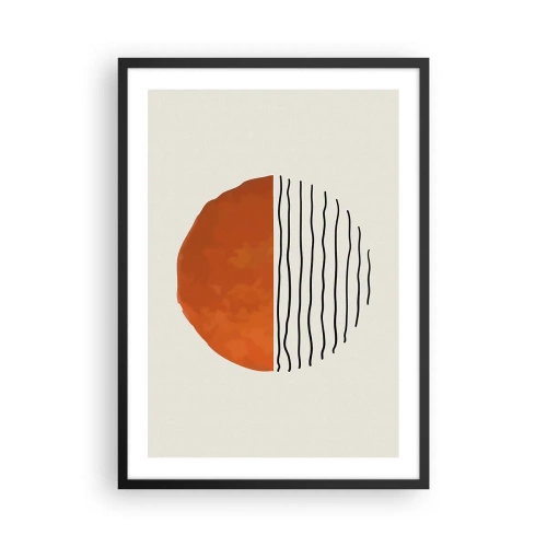 Affiche dans un cadre noir - Poster - Cercle abstrait avec une moitié orange et linéaire - 50x70cm - Dans un climat japonnais - Décoration murale moderne pour le salon et la chambre ARTTOR