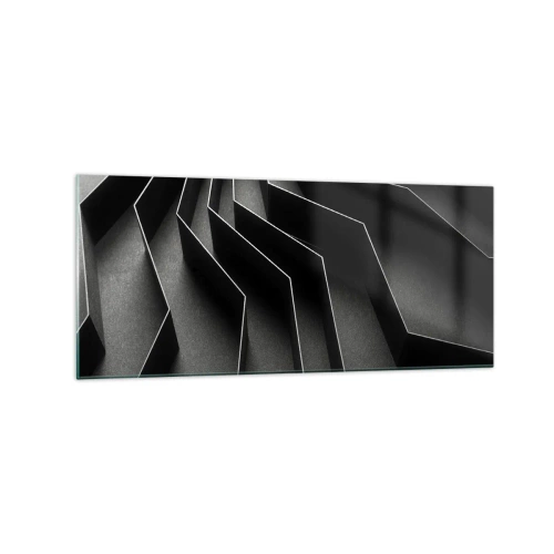 Impression sur verre - Image sur verre - Abstraction en noir et blanc avec des structures géométriques - 120x50cm - Ordre spatial - Décoration murale moderne pour le salon et la chambre ARTTOR