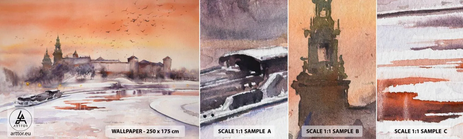 Échantillon de Papier Peint Autocollant Deluxe Sticker - Coucher de soleil royal - Paysage, Paysage, Classique - 100x30 cm