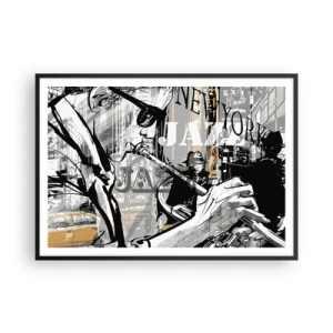 Affiche dans un cadre noir - Poster - Scène jazz new-yorkaise - 100x70cm - Au rythme de New York - Décoration murale moderne pour le salon et la chambre ARTTOR