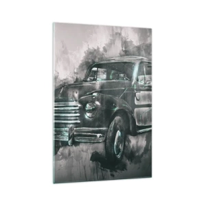 Impression sur verre - Image sur verre - Une voiture rétro classique avec un décor artistique - 70x100cm - Ancêtre respecté - Décoration murale moderne pour le salon et la chambre ARTTOR