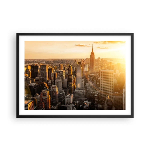 Affiche dans un cadre noir - Poster - Skyline de New York au coucher du soleil avec vue sur l'Empire State Building - 70x50cm - Grandir au soleil - Décoration murale moderne pour le salon et la chambre ARTTOR