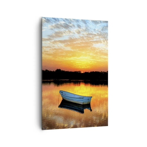 Impression sur toile - Image sur toile - Un bateau sur un lac calme au coucher du soleil - 80x120cm - Regardez, écoutez, méditez - Décoration murale moderne pour le salon et la chambre ARTTOR
