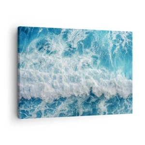 Impression sur toile - Image sur toile - Vagues océaniques dynamiques dans des tons de bleu - 70x50cm - Joyeusement et en sautant - Décoration murale moderne pour le salon et la chambre ARTTOR