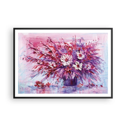 Affiche dans un cadre noir - Poster - Un bouquet de fleurs colorées dans des tons de rose et de violet - 100x70cm - Innocence et passion - Décoration murale moderne pour le salon et la chambre ARTTOR