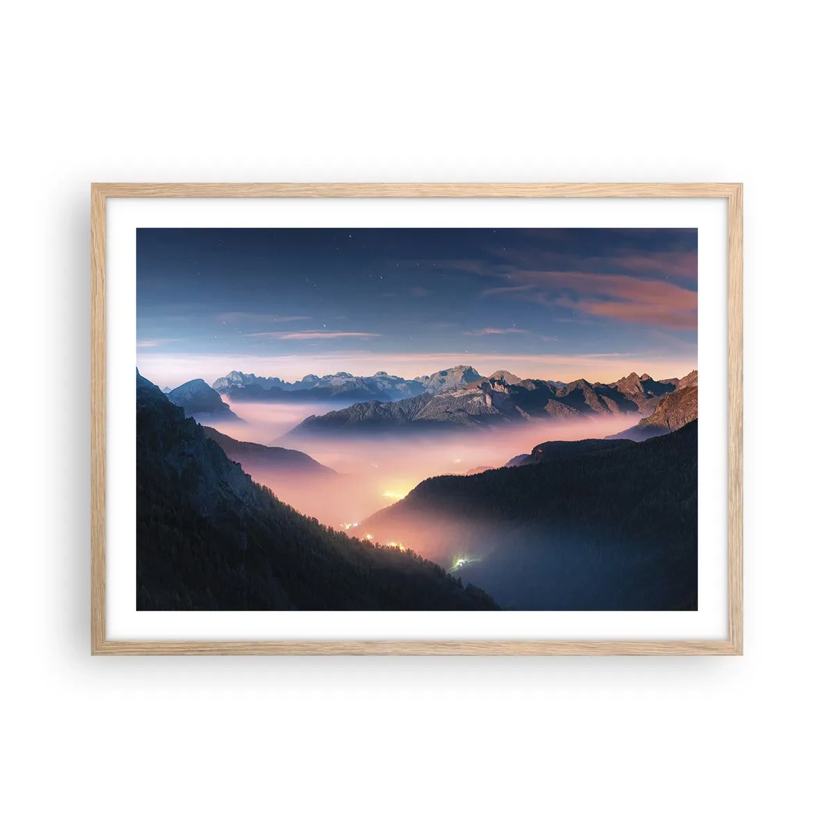 Affiche dans un chêne clair - Poster - Lumière dans les vallées - 70x50 cm