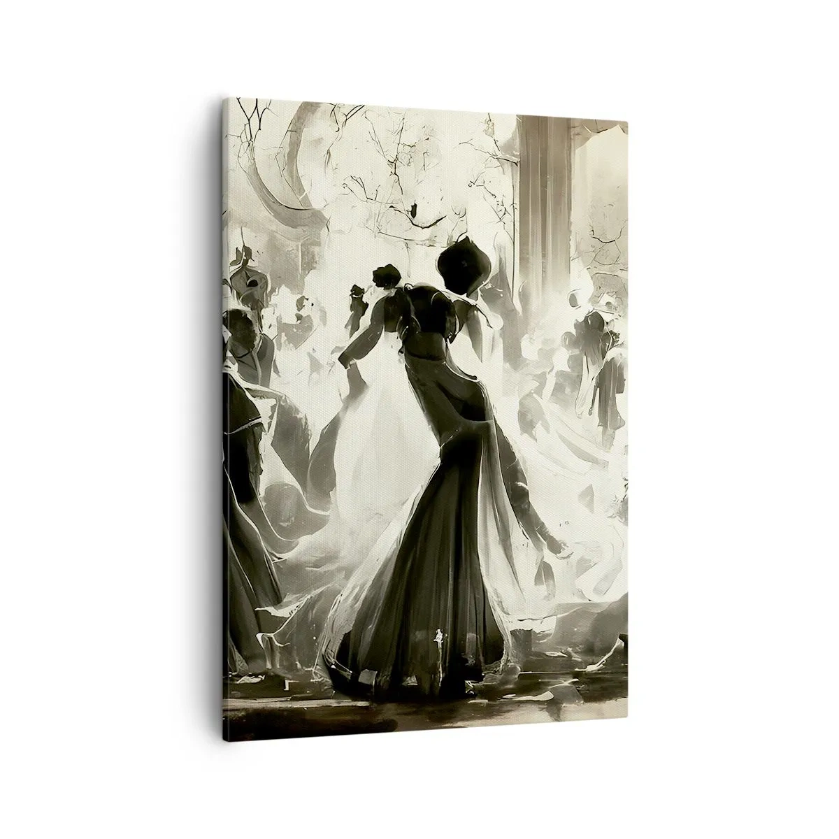 Impression sur toile - Image sur toile - Boule de style rétro en noir et blanc - 50x70cm - La grande mascarade - Décoration murale moderne pour le salon et la chambre ARTTOR