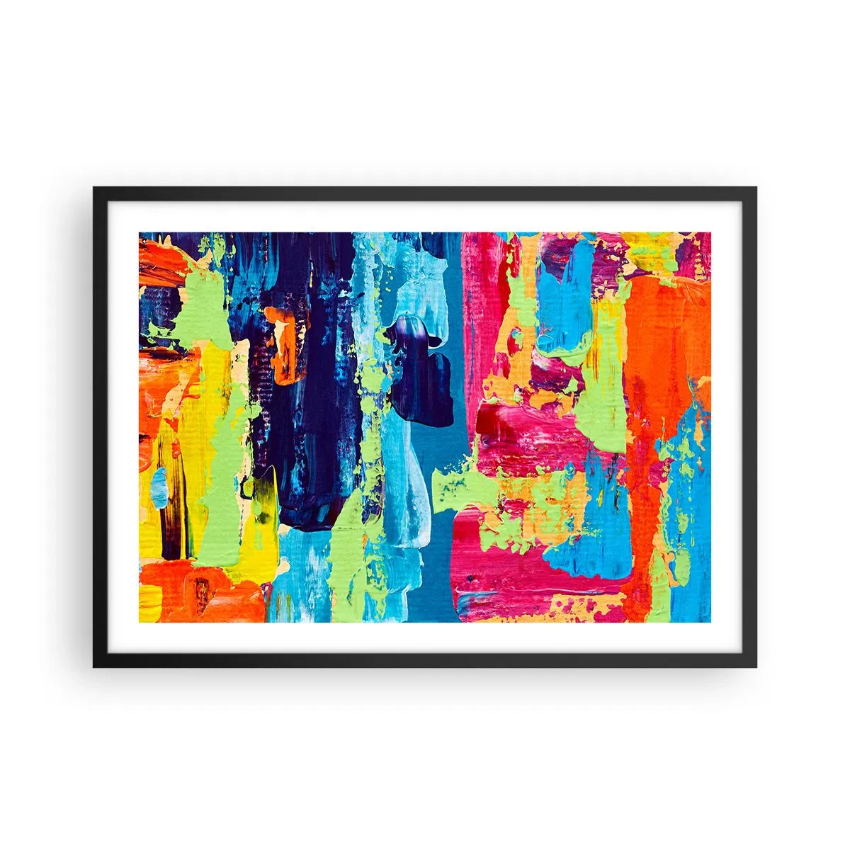 Affiche dans un cadre noir - Poster - Composition abstraite de couleurs sous une forme dynamique - 70x50cm - La vie est belle! - Décoration murale moderne pour le salon et la chambre ARTTOR