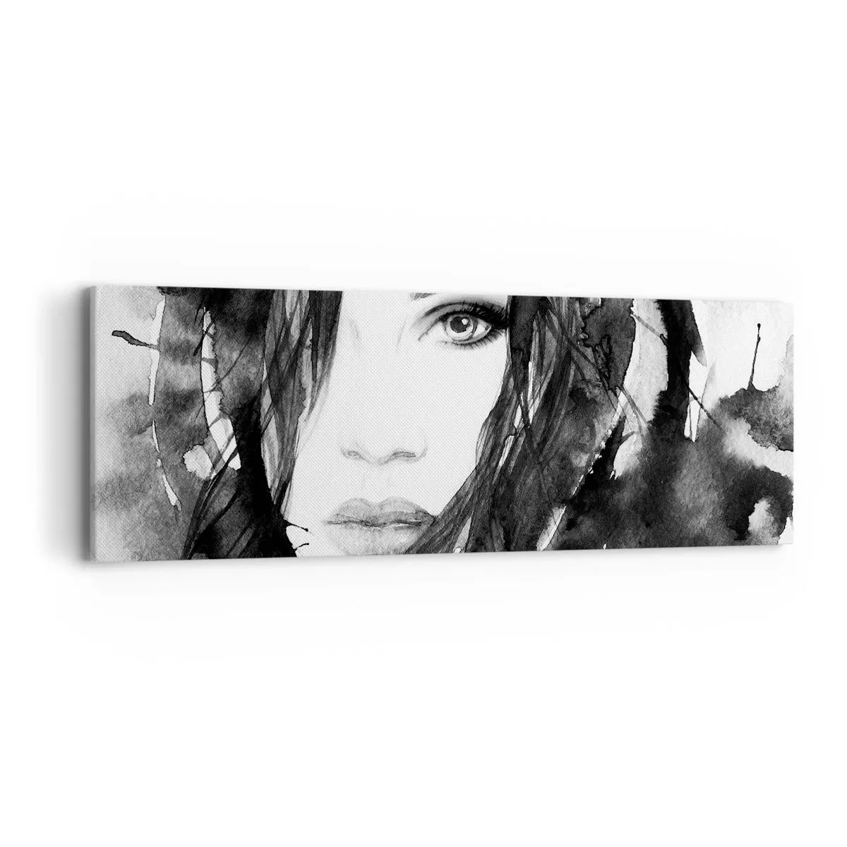 Impression sur toile - Image sur toile - Portrait d'une dame en noir et blanc - 90x30 cm