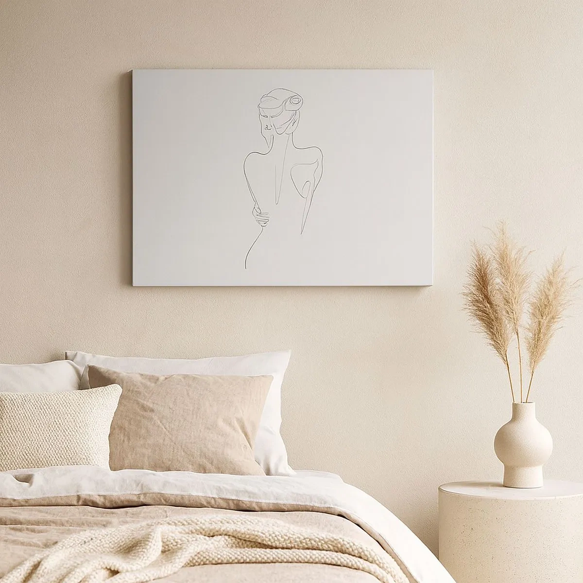 Impression sur toile - Image sur toile - Une ligne de contour montrant une silhouette féminine sur un fond clair - 70x50cm - Musique corporelle - Décoration murale moderne pour le salon et la chambre ARTTOR