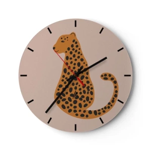 Horloge murale - Pendule murale - Panthère stylisée sur fond beige - 30x30cm - La panthère est un motif à la mode - Décoration murale moderne pour le salon, la cuisine et la chambre ARTTOR