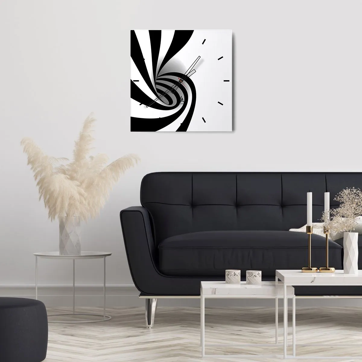 Horloge murale - Pendule murale - Vortex optique abstrait en noir et blanc - 30x30cm - Et pourtant ça tourne - Décoration murale moderne pour le salon et la chambre ARTTOR