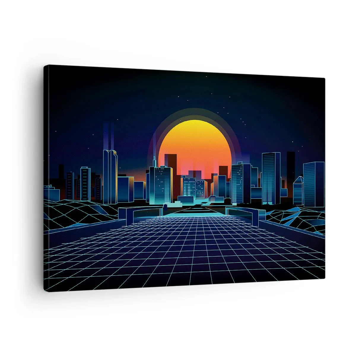 Impression sur toile - Image sur toile - Horizon urbain futuriste de style néon - 70x50cm - Vous voulez toujours passer au réel ? - Décoration murale moderne pour le salon et la chambre ARTTOR