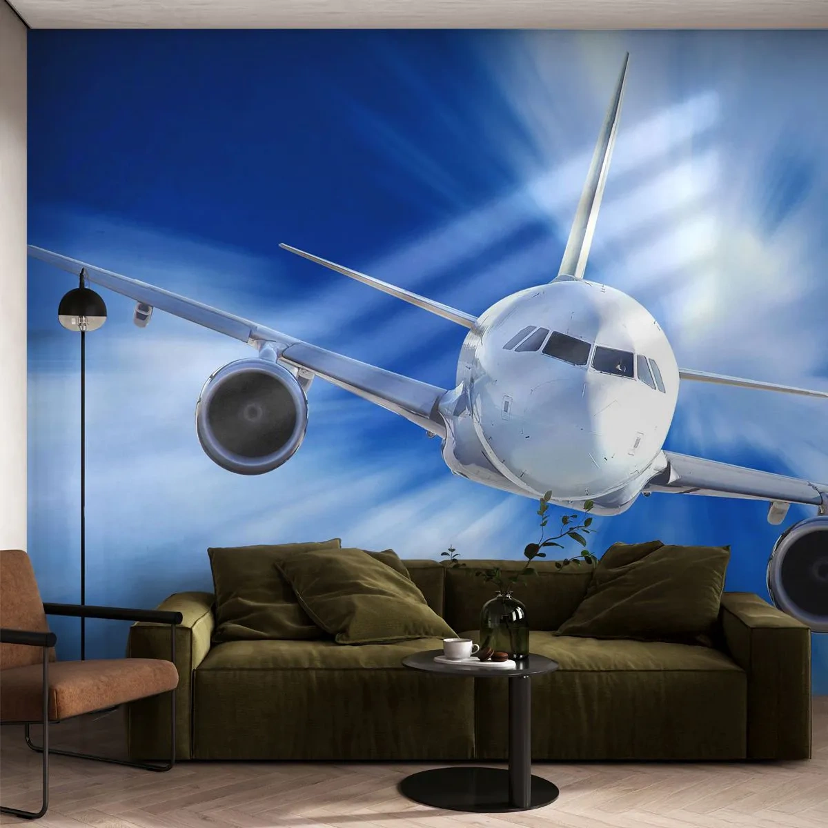 Papier Peint Photo Premium Sand - Un avion de ligne en vol dynamique dans le ciel - 100x70cm - Plus vite que le vent dans le ciel - Décoration murale moderne pour le salon et la chambre ARTTOR