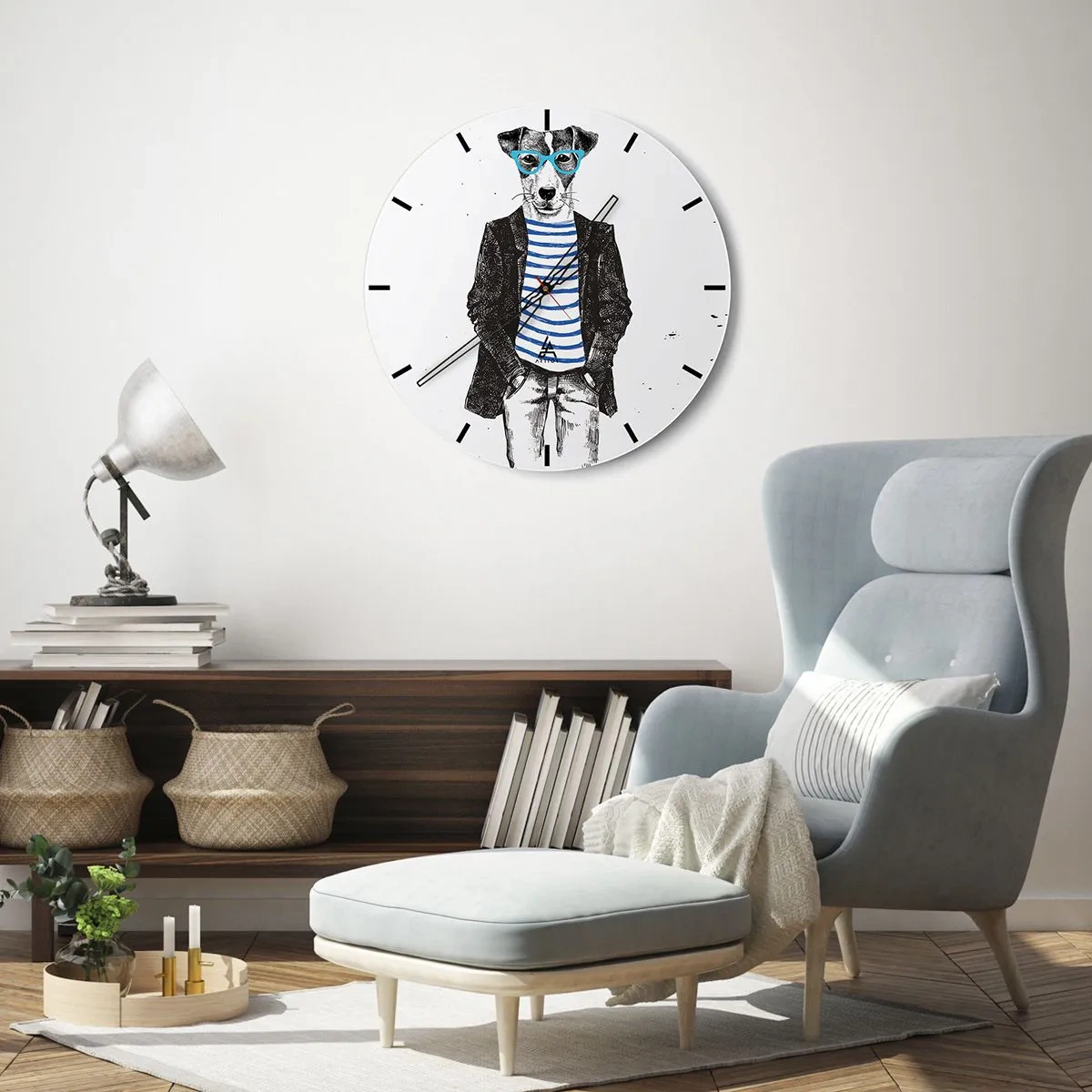 Horloge murale - Pendule murale - Un chien avec des lunettes et une chemise de marin - 30x30cm - Un charme de chien - Décoration murale moderne pour le salon, la cuisine et la chambre ARTTOR