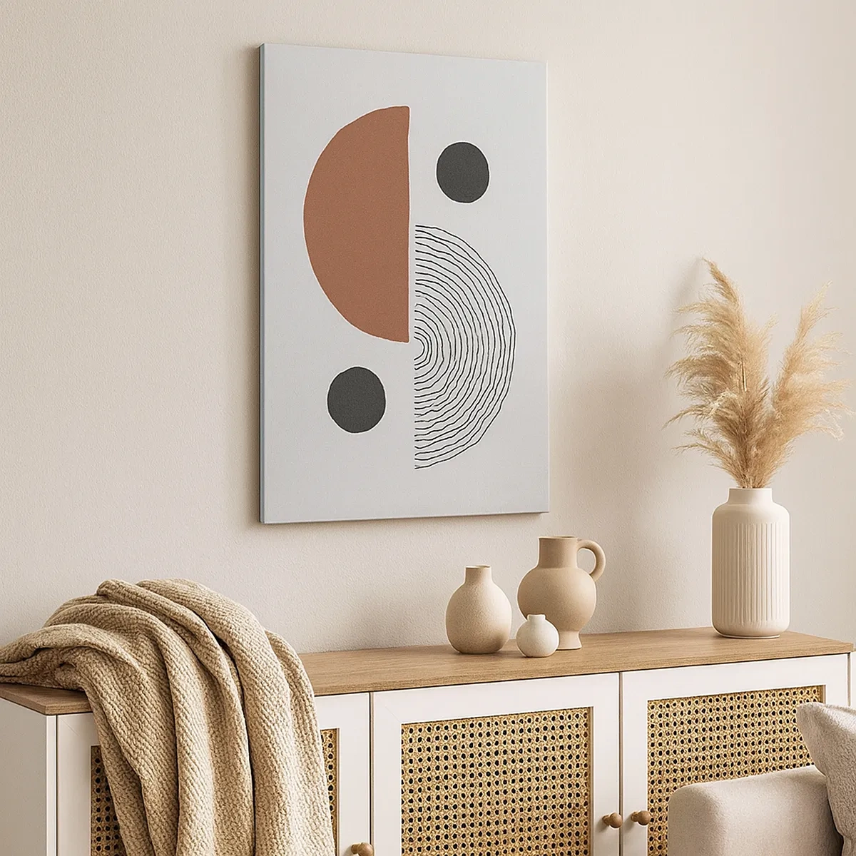 Impression sur toile - Image sur toile - Formes géométriques dans les tons de marron et de noir - 50x70cm - Perfection de la roue - Décoration murale moderne pour le salon et la chambre ARTTOR