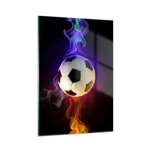 Impression sur verre - Image sur verre - Un ballon de football entouré de stries colorées - 50x70cm - Le pouvoir magique du jeu - Décoration murale moderne pour le salon et la chambre ARTTOR