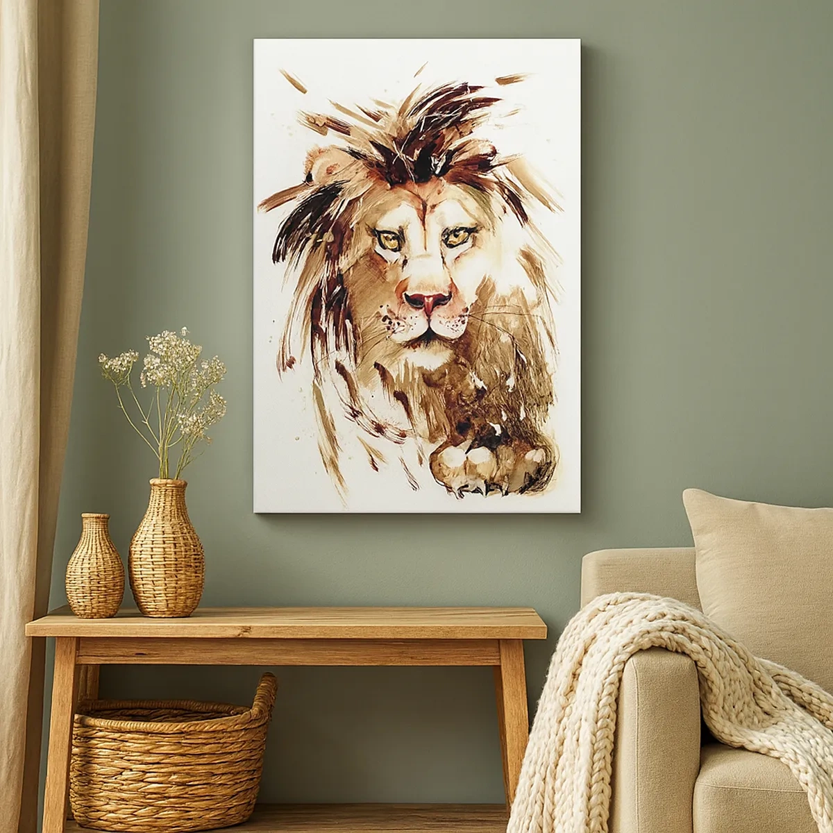 Impression sur toile - Image sur toile - Portrait à l'aquarelle d'un lion aux détails intenses - 50x70cm - Force et dignité - Décoration murale moderne pour le salon et la chambre ARTTOR
