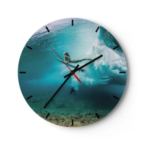 Horloge murale - Pendule murale - Un surfeur sur une vague dans une eau cristalline - 30x30cm - Monde sous marin - Décoration murale moderne pour le salon, la cuisine et la chambre ARTTOR