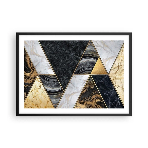 Affiche dans un cadre noir - Poster - Triangles géométriques en or, marbre et nuances sombres - 70x50cm - Pierre après pierre - Décoration murale moderne pour le salon et la chambre ARTTOR