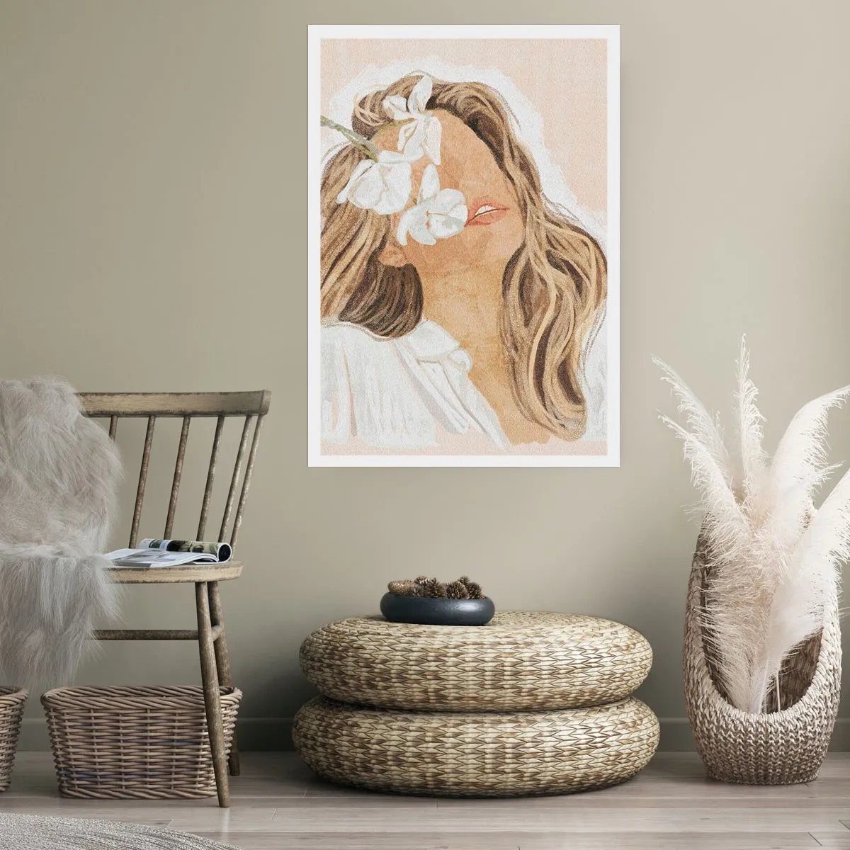 Affiche - Poster - Portrait d'une femme avec des fleurs couvrant son visage - 50x70cm - Ravie parmi les fleurs - Décoration murale moderne pour le salon et la chambre ARTTOR