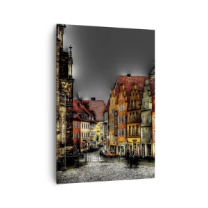 Impression sur toile - Image sur toile - Maisons colorées dans une rue pavée de la ville historique - 70x100cm - La seule chose qui manque est un carrosse enchantée - Décoration murale moderne pour le salon et la chambre ARTTOR