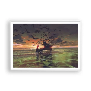 Affiche dans un cadre blanc - Poster - Concert pour piano et vagues - 100x70 cm