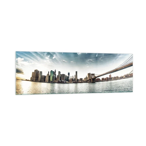 Impression sur verre - Image sur verre - Panorama de la ville avec un pont contre le ciel bleu - 160x50cm - L'île de verre - Décoration murale moderne pour le salon et la chambre ARTTOR