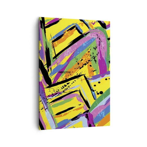 Impression sur toile - Image sur toile - Abstraction vivante aux couleurs vives et aux formes dynamiques - 50x70cm - Jusqu'à ce qu'il crie de joie - Décoration murale moderne pour le salon et la chambre ARTTOR