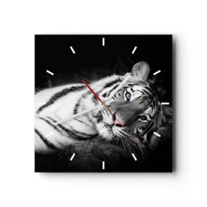 Horloge murale - Pendule murale - Un tigre blanc rendu artistiquement sur un fond noir - 30x30cm - Sauvagerie et paix - Décoration murale moderne pour le salon et la chambre ARTTOR