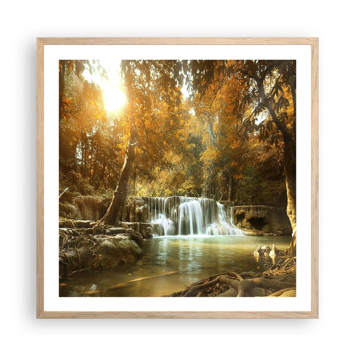 Affiche dans un chêne clair - Poster - Cascade du parc - 60x60 cm
