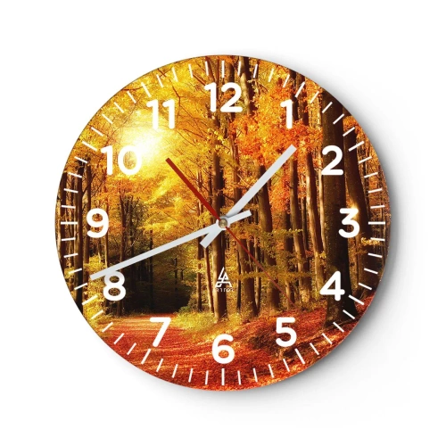 Horloge murale - Pendule murale - Automne doré sur une route forestière - 30x30 cm
