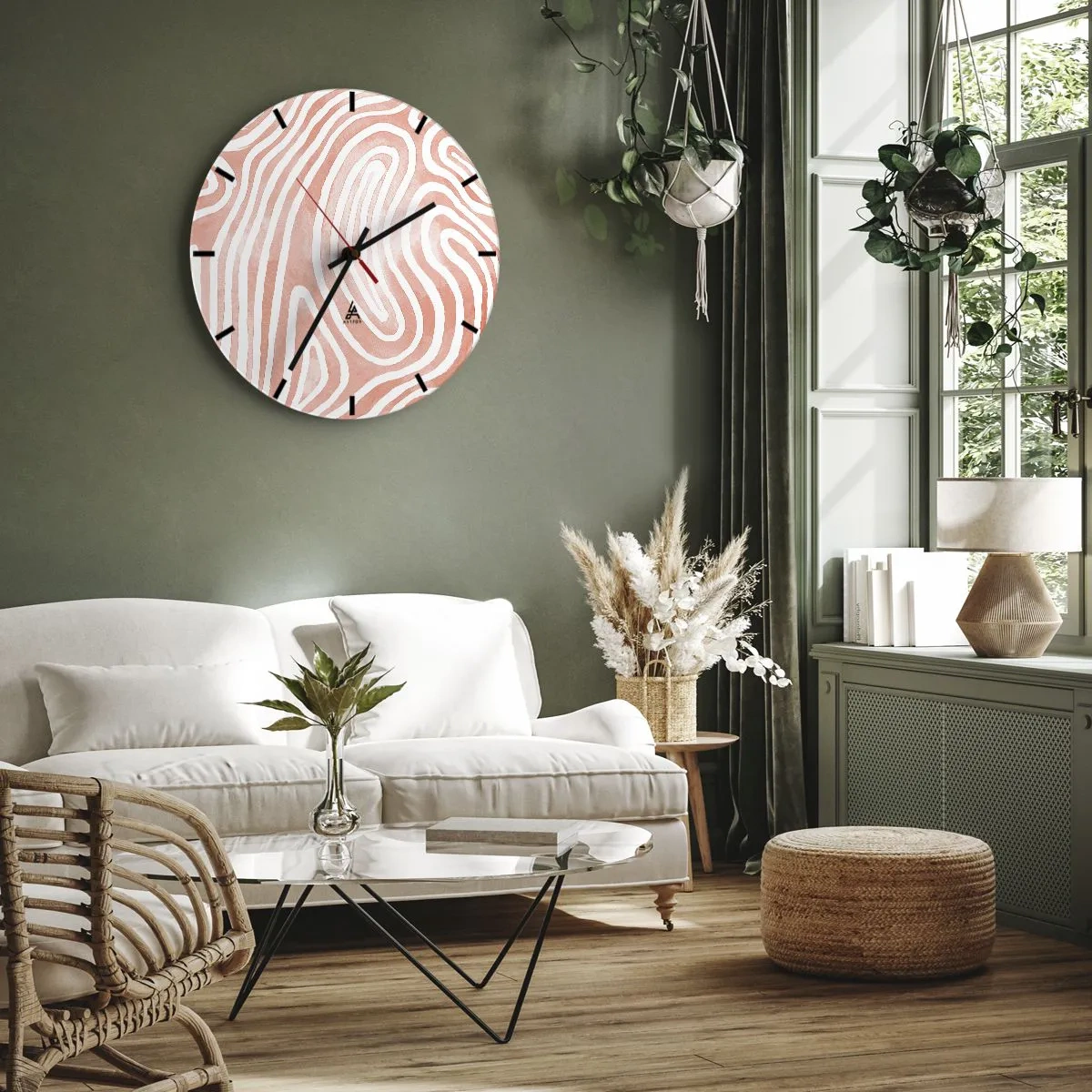 Horloge murale - Pendule murale - Motif abstrait ressemblant à des empreintes digitales en rose - 30x30cm - Dans le labyrinthe de corail - Décoration murale moderne pour le salon, la cuisine et la chambre ARTTOR