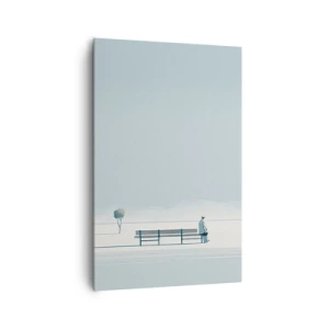 Impression sur toile - Image sur toile - Une personne assise sur un banc dans un paysage minimaliste - 80x120cm - Oui, j'attends. - Décoration murale moderne pour le salon et la chambre ARTTOR