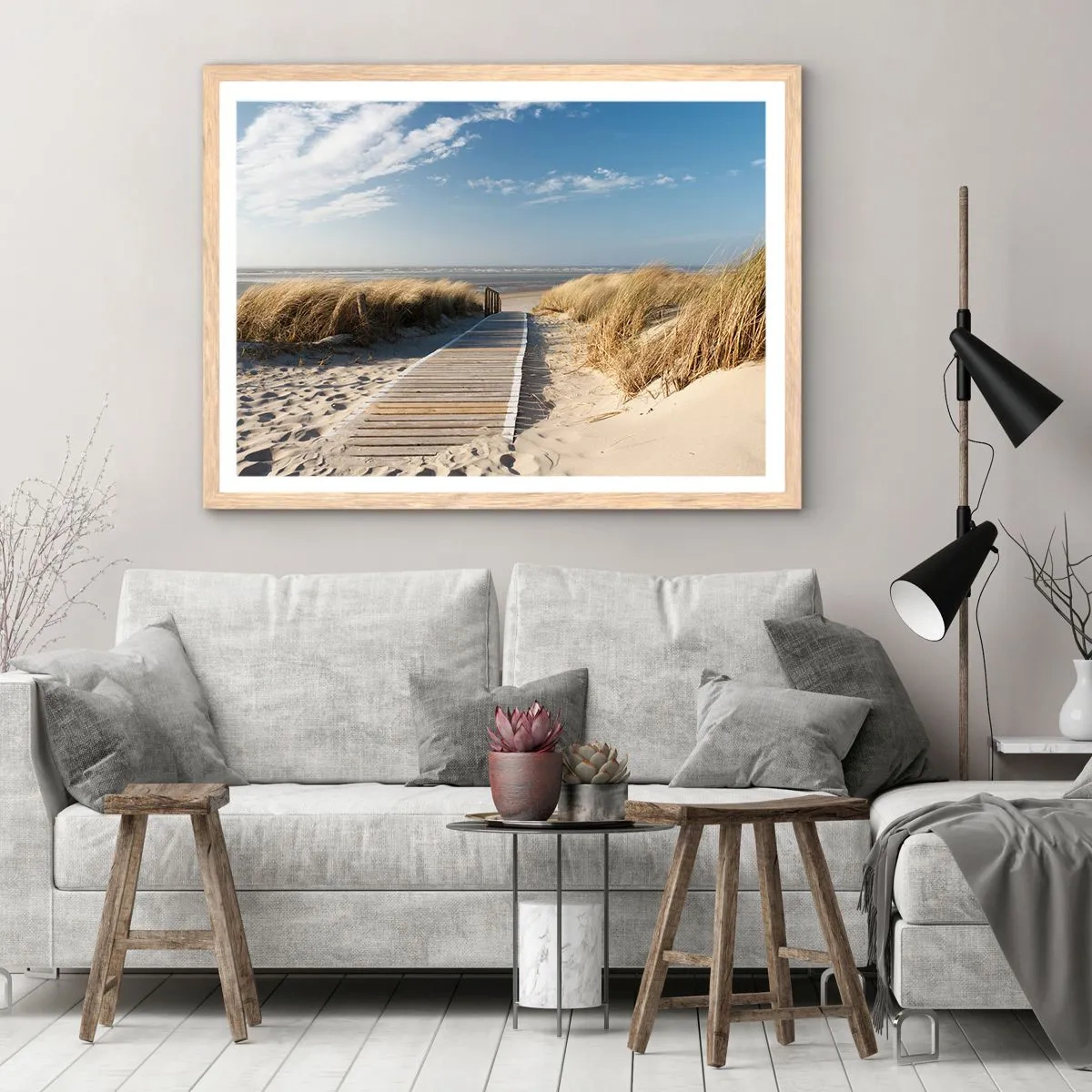 Affiche dans un chêne clair - Poster - Derrière la dune, dans le bruissement de l'herbe - 50x40 cm