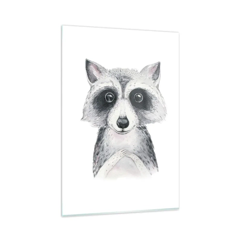 Impression sur verre - Image sur verre - Adorable portrait d'un raton laveur sur fond blanc - 80x120cm - Un moment pour s'émouvoir - Décoration murale moderne pour le salon et la chambre ARTTOR